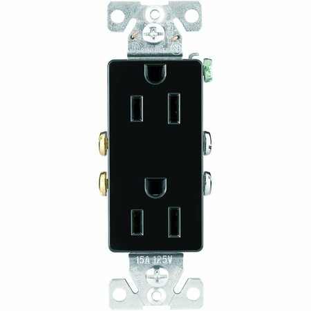 COOPER INDUSTRIES Eaton Wiring Devices Duplex Receptacle, 2 -Pole, 15 A, 125 V, Back, Side Wiring, NEMA: 5-15R, Black 1107BK-C